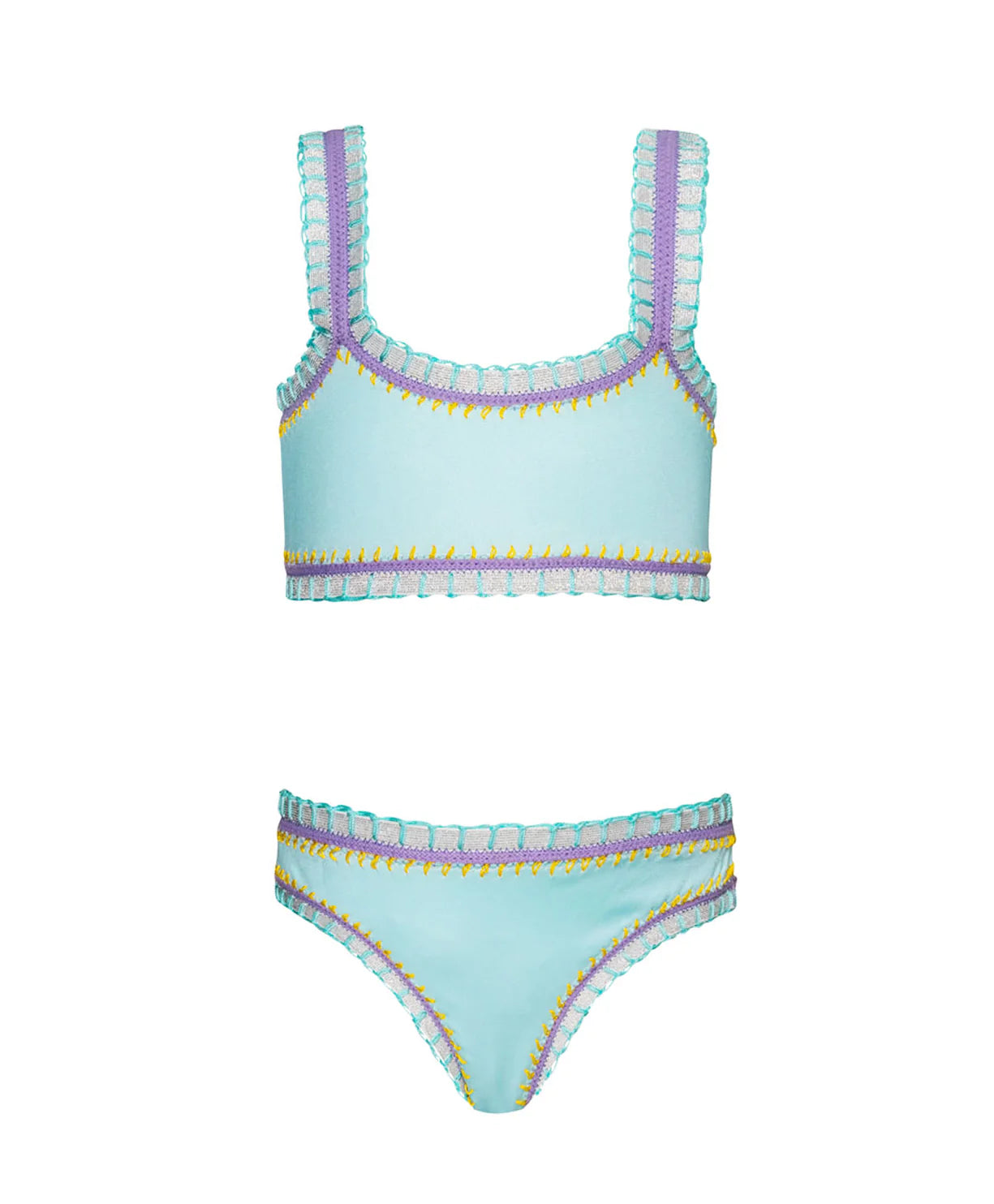 Light Blue Sporty Rainbow Embroidered Bikini