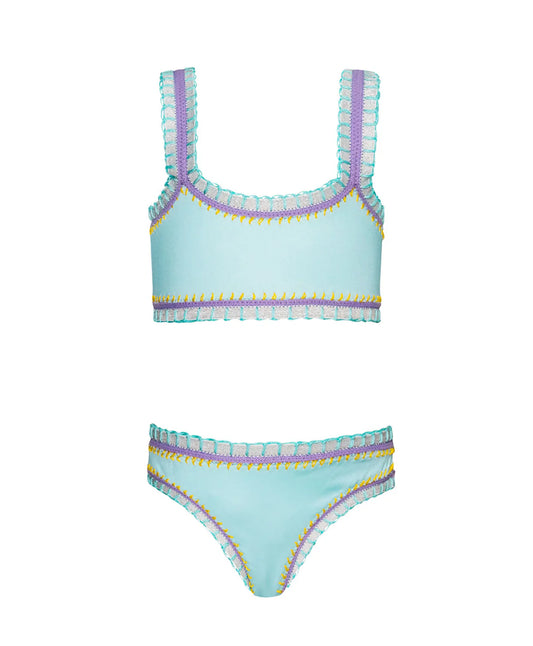 Light Blue Sporty Rainbow Embroidered Bikini