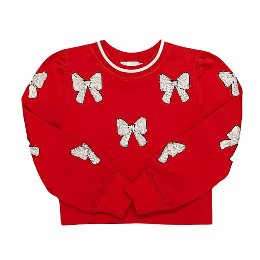 Red & White Sequin Bow Sweatshirt