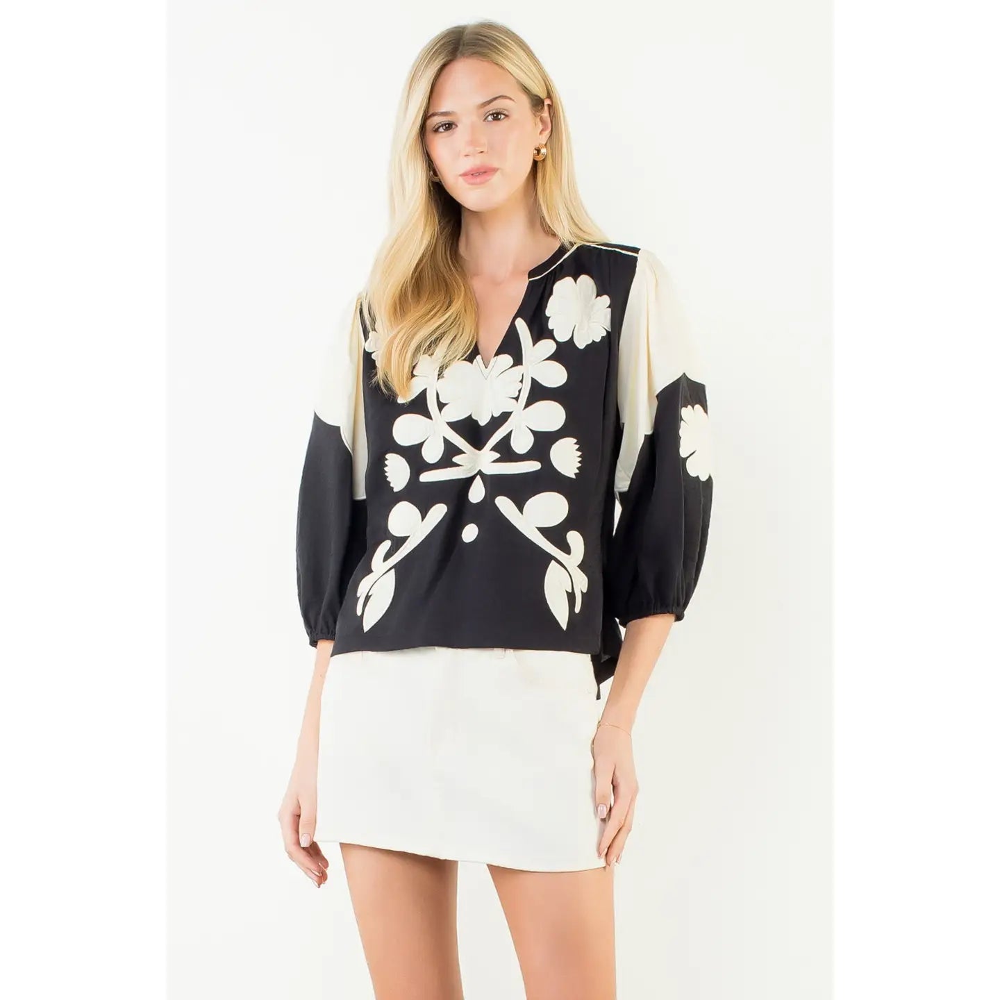 Black LS Floral Pattern Top