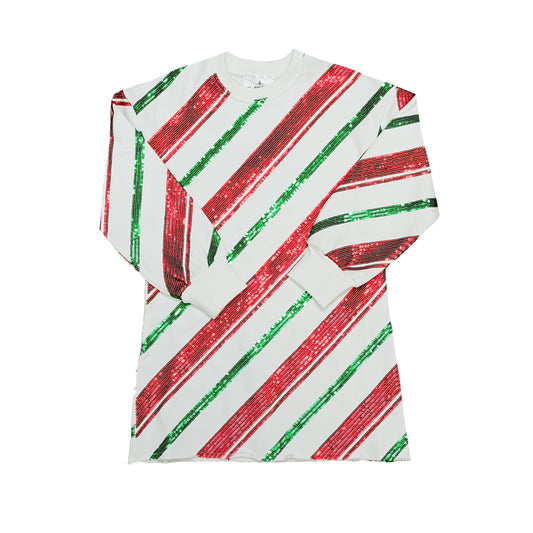 Candy Cane Sweatshirt Sequin Dress