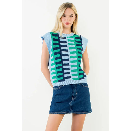 Light Blue Colorblock Knit Top