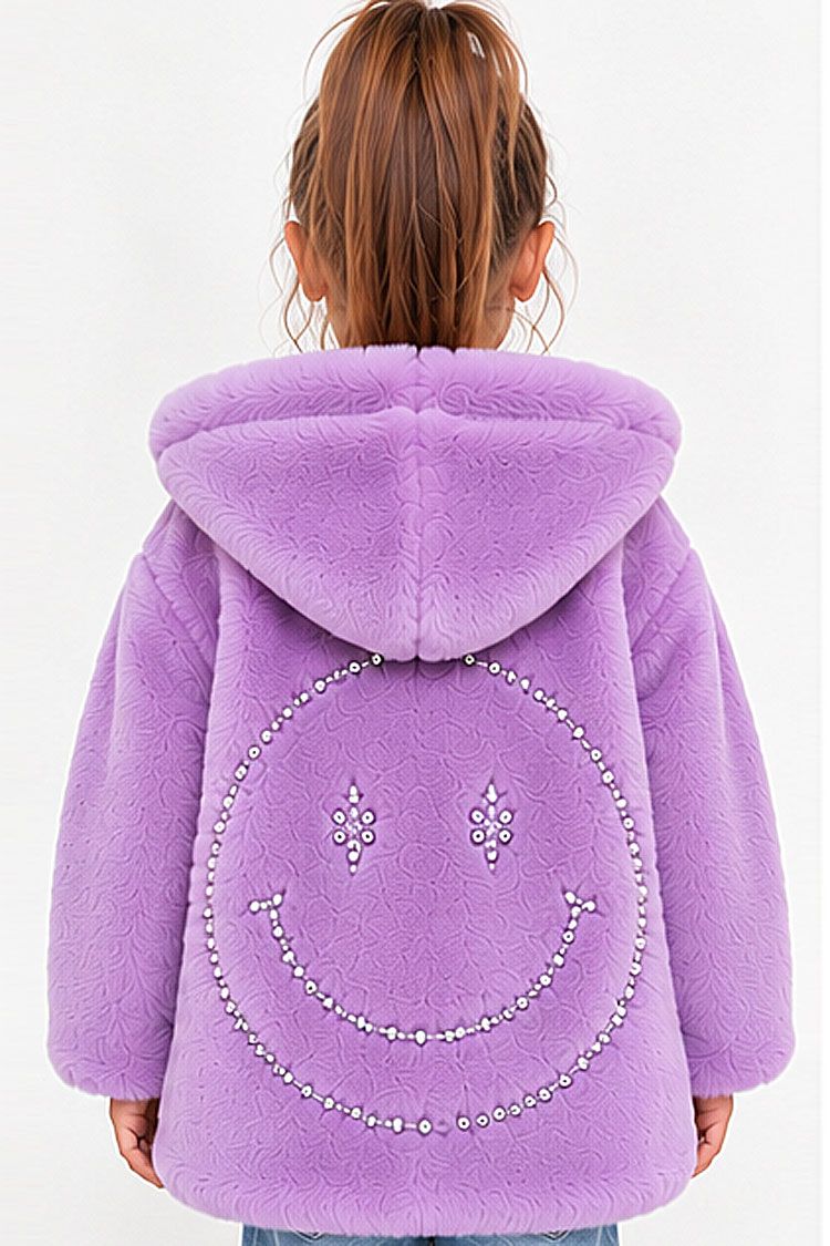 Narcissus Rhinestone Smiley Fur Jacket