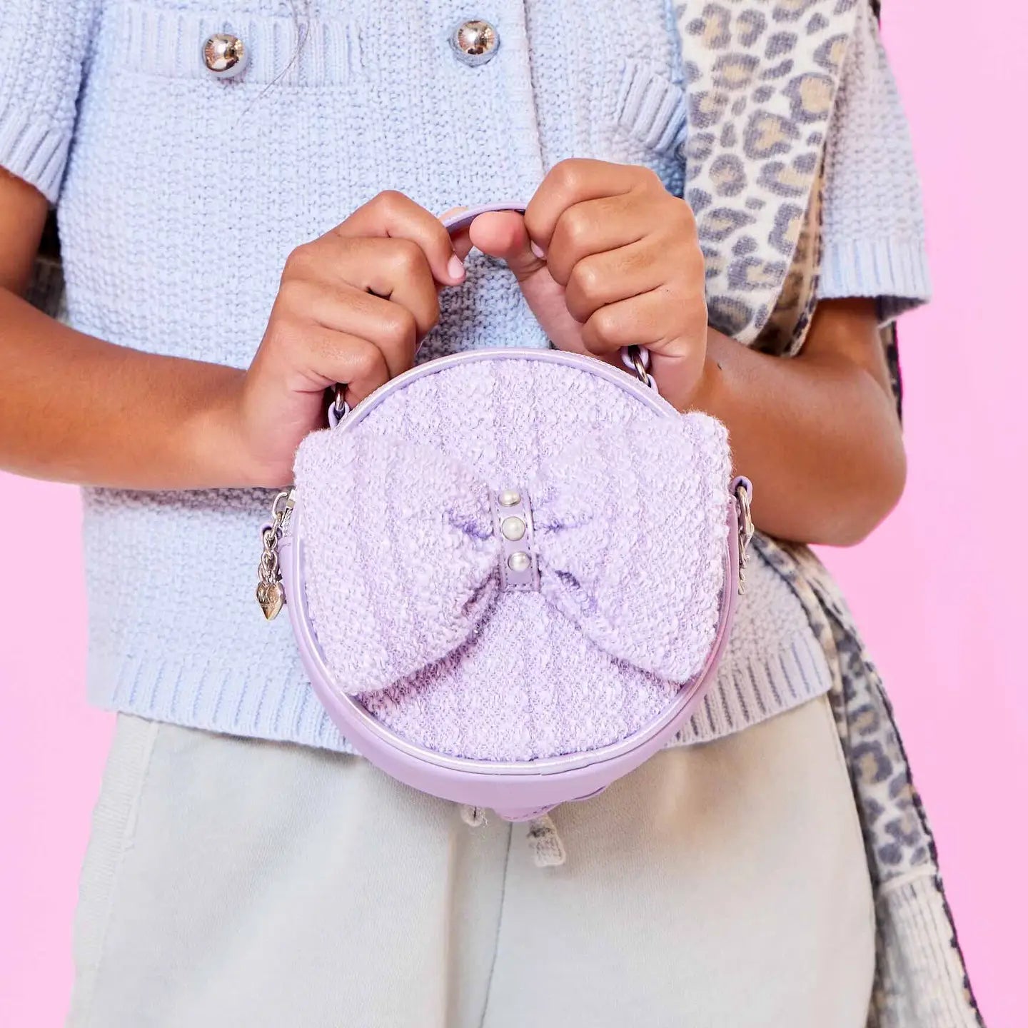 Tweed Bow Rounded Crossbody Bag