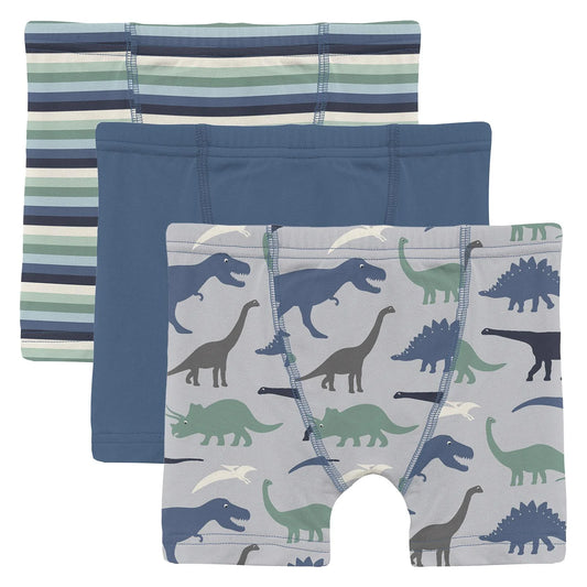 Boxer Brief Set of 3 in Denim Stripe, Denim & Dove Dino Museum