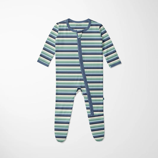Footie with 2 Way Zipper in Denim Stripe