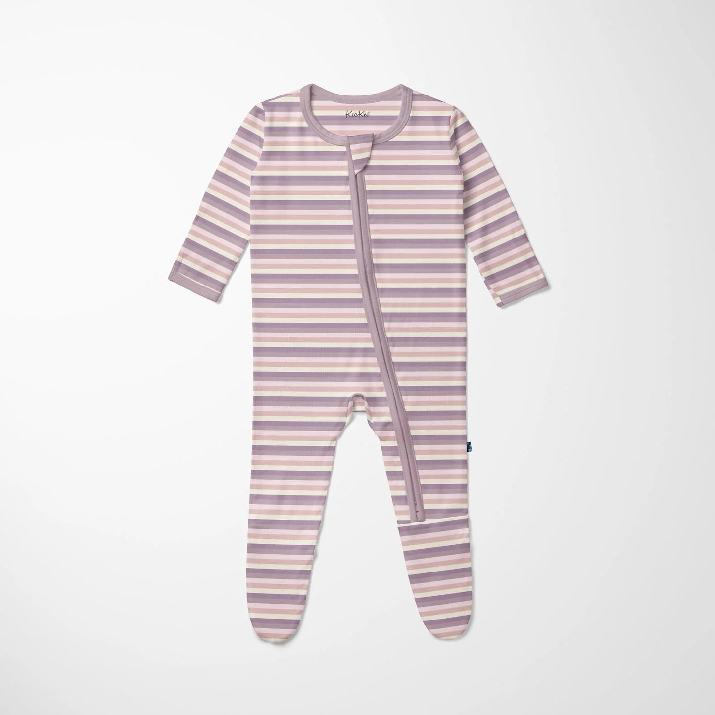 Footie with 2 Way Zipper in Lavender Bliss Stripe