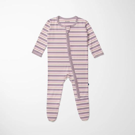 Footie with 2 Way Zipper in Lavender Bliss Stripe
