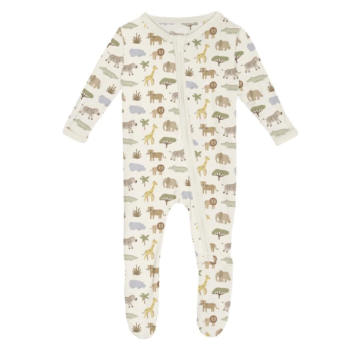Footie with 2 Way Zipper in Natural Mini Safari