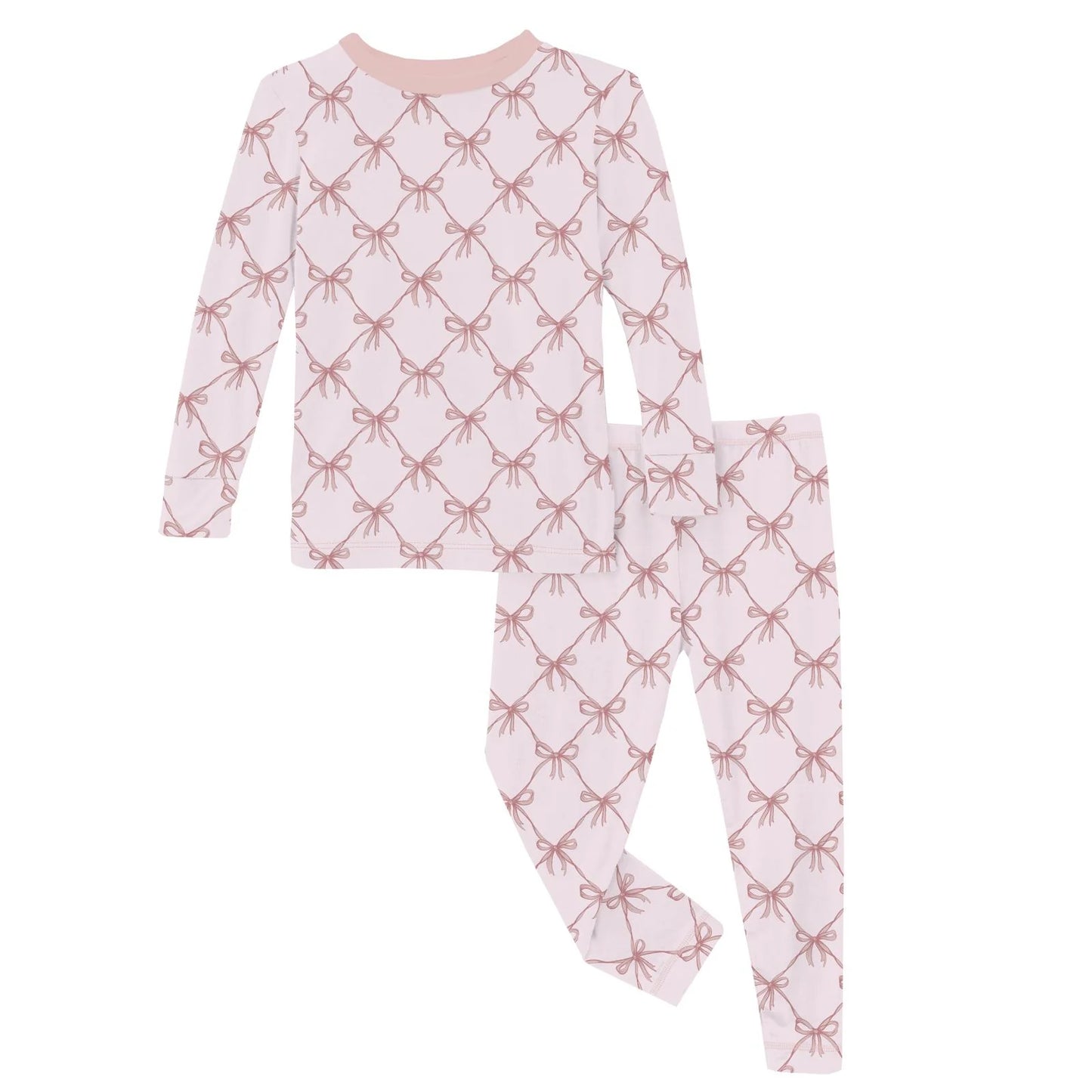 Long Sleeve Pajama Set in Shrinking Violet Bow Lattice