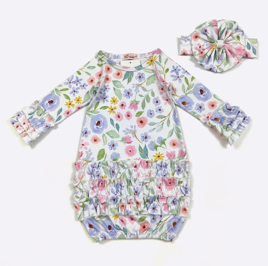 Pastel Poppy Baby Gown