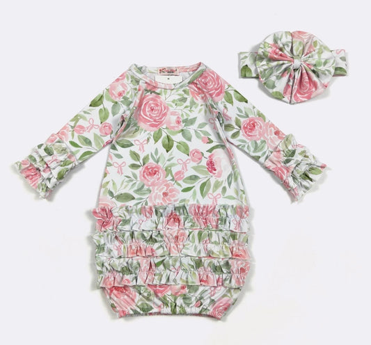 Pink Rose Blossom Baby Gown