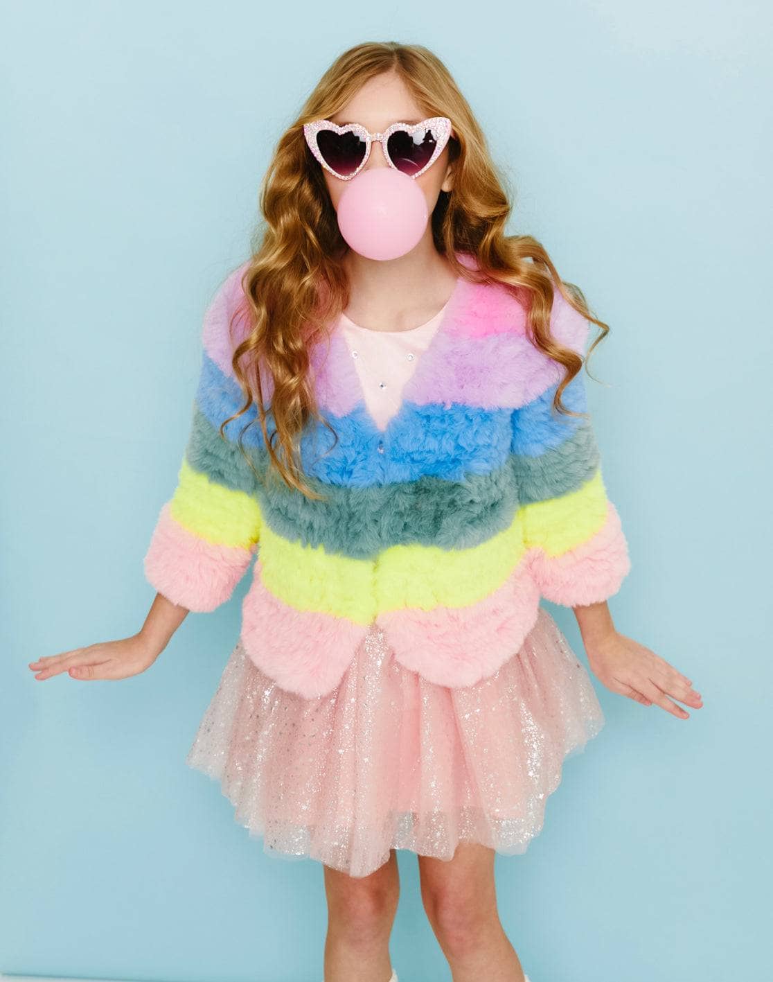 Rainbow Candy Striped Fur Jacket