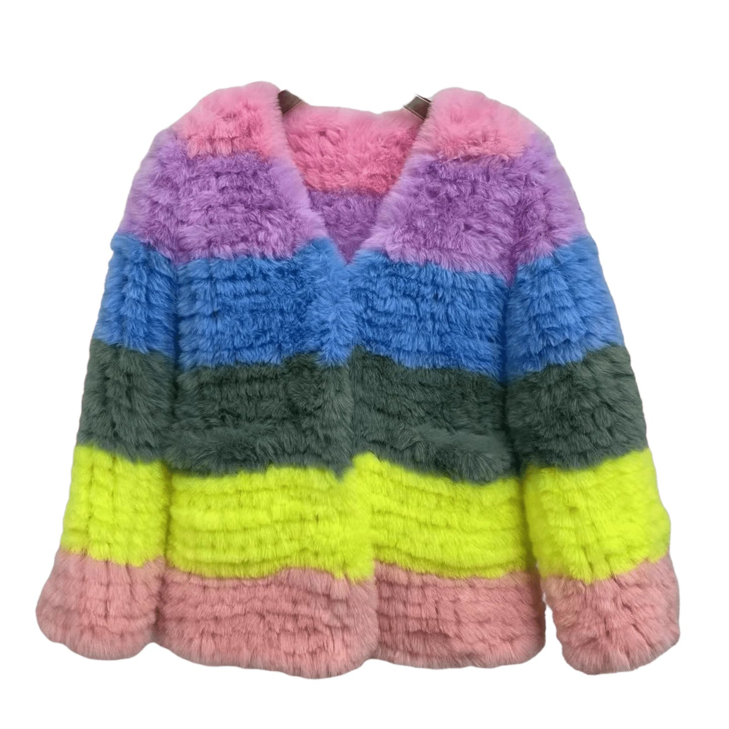 Rainbow Candy Striped Fur Jacket