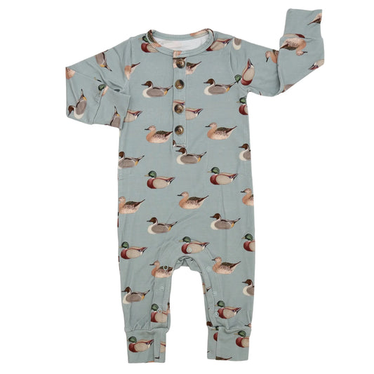 Vintage Ducks LS Button Romper