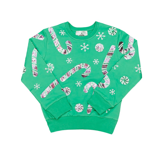 Candy Cane Teal Sequin Sweatshirt