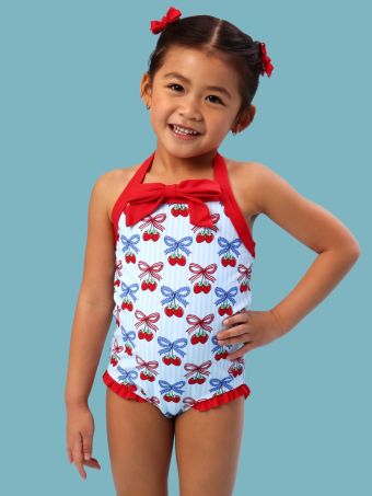 Berries & Bows Halter One Piece Swimsuit