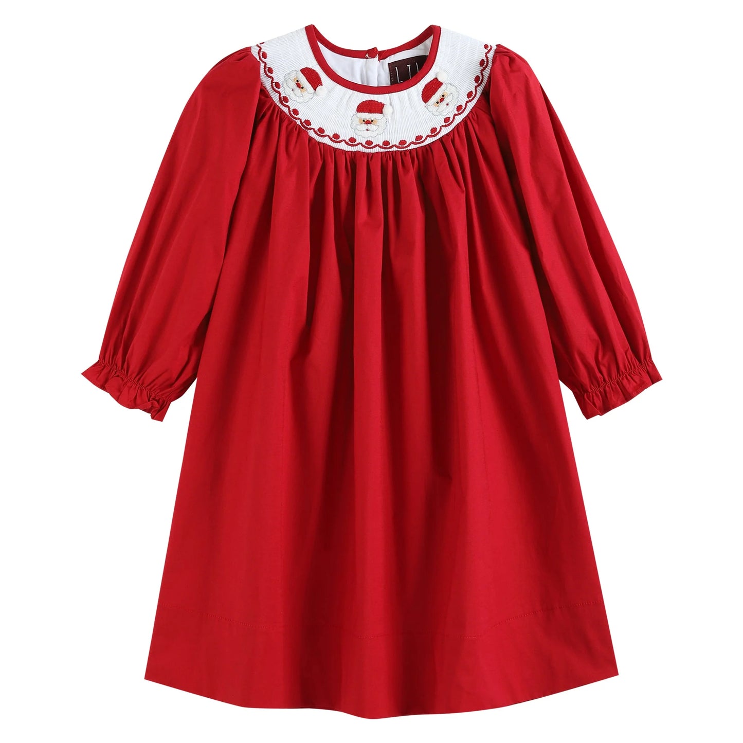 Red Poplin Santa Smocked Bishop Dress