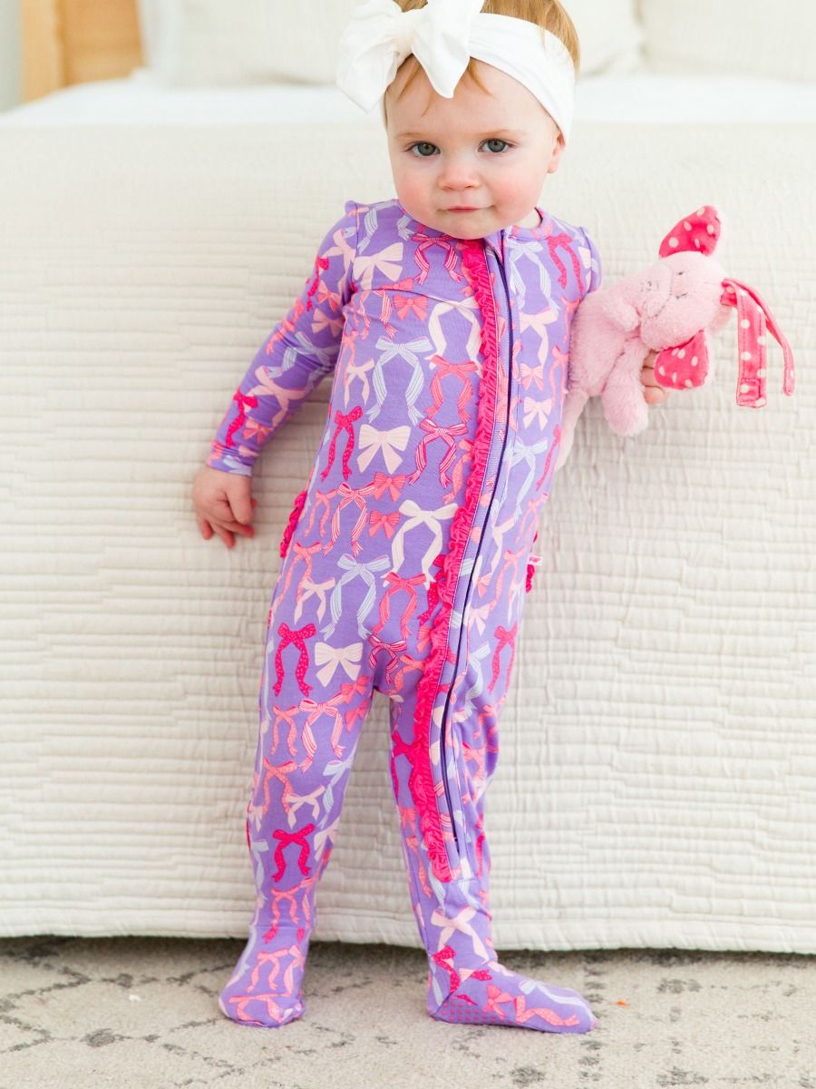 Rosy Ribbons Ruffle Footie