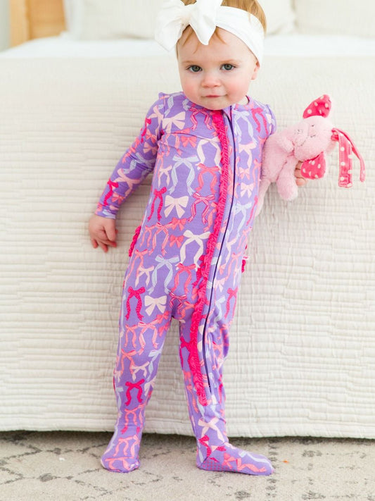 Rosy Ribbons Ruffle Footie