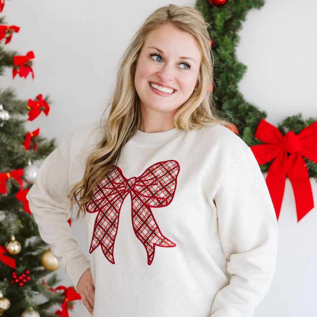Christmas Plaid Bow Patch Women's Sweatshirt