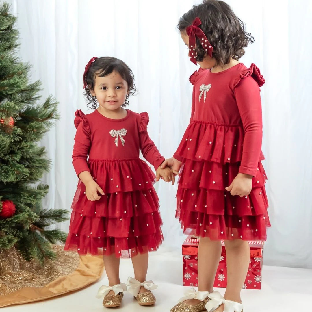 Christmas Pearl LS Tutu Dress
