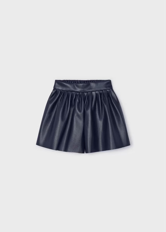 Navy Leather Shorts