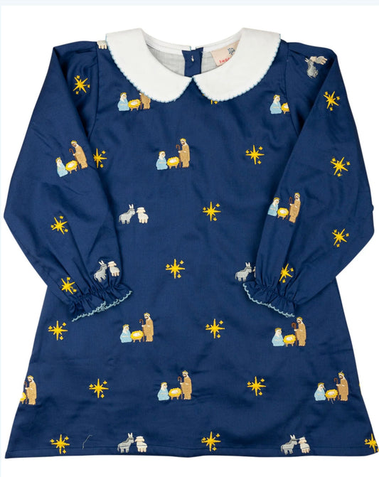 Nativity Embroidered Navy Dress