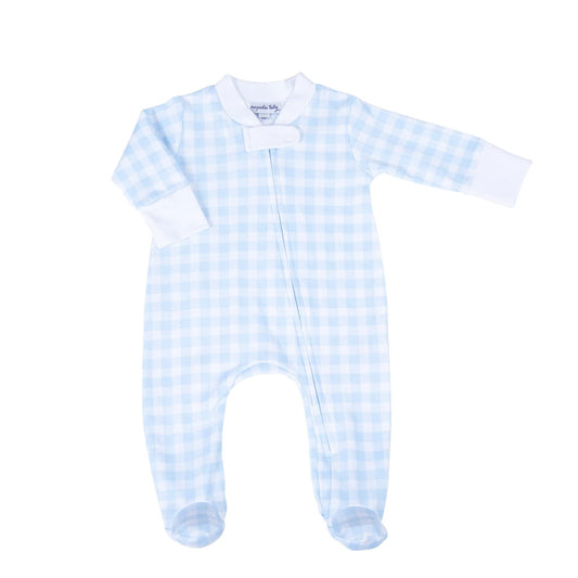 Blue Checks Zipper Footie