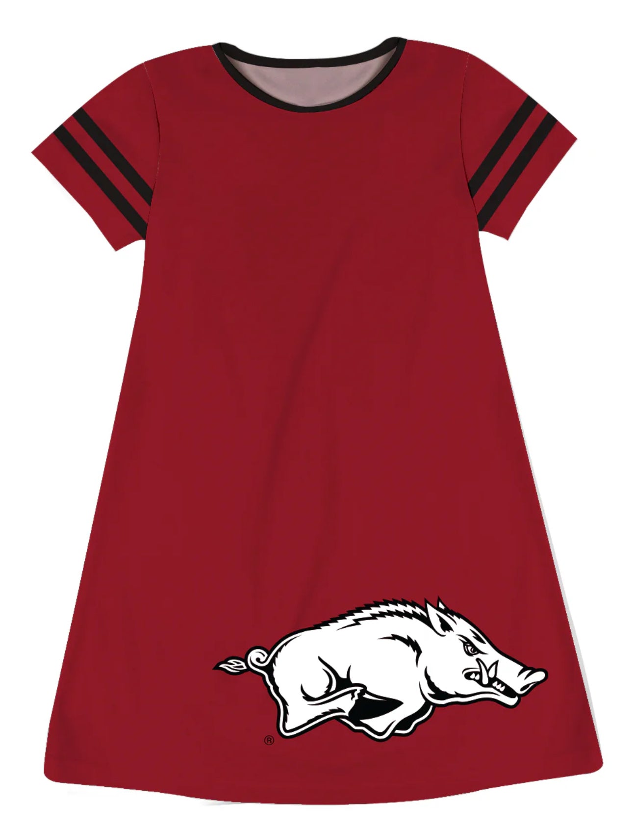 Arkansas Razorbacks Big Logo Red And Black Striped Dress