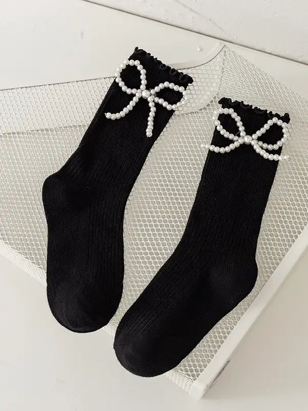 Black Pearl Bow Socks