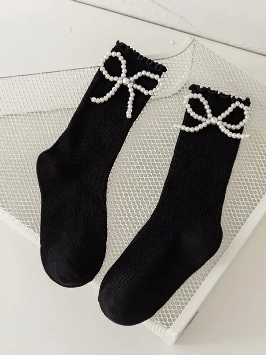 Black Pearl Bow Socks