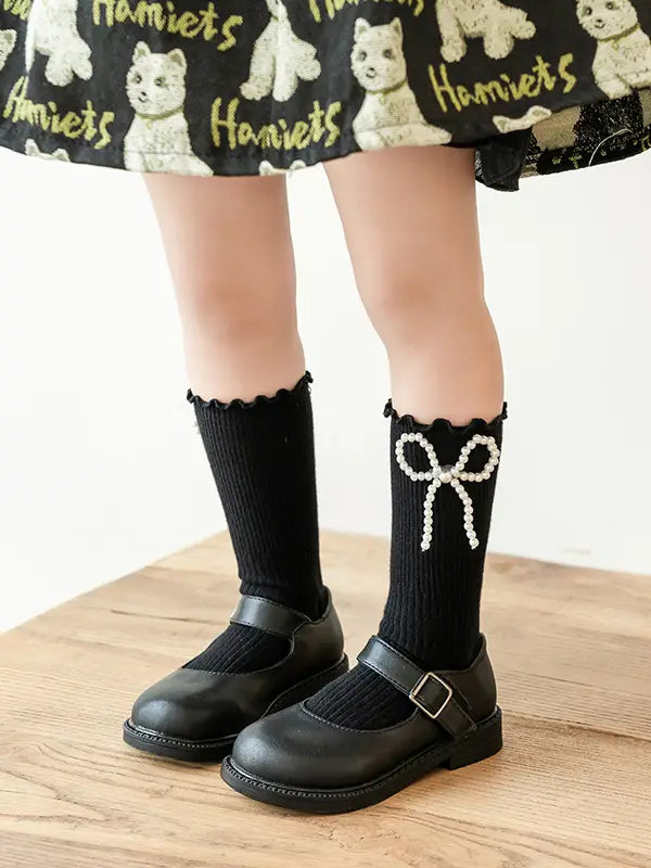 Black Pearl Bow Socks