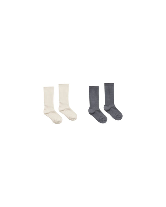 Natural, & Indigo Ribbed Socks