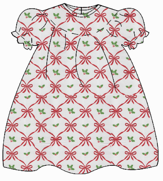 Alison Red Holiday Bows Bishop Dress