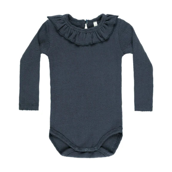 Indigo Ruffle Collar Bodysuit