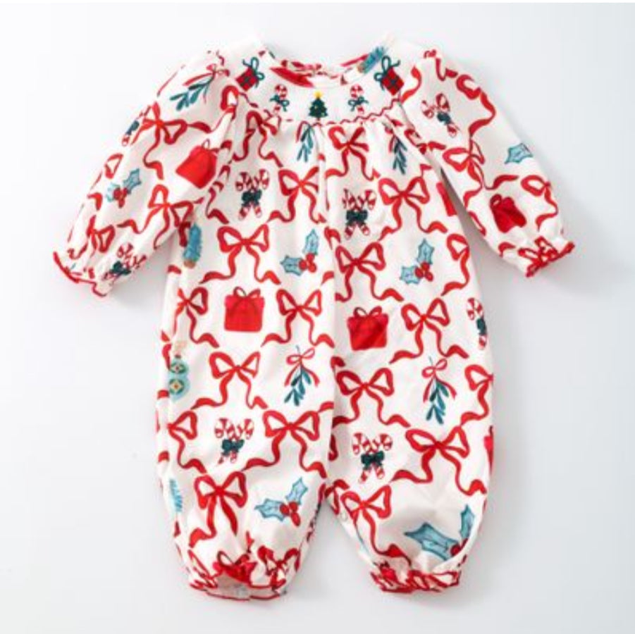 Festive Coquette Smocked Baby Romper