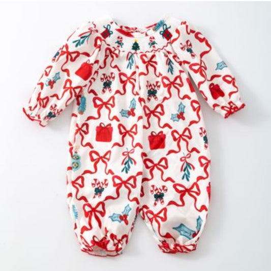 Festive Coquette Smocked Baby Romper