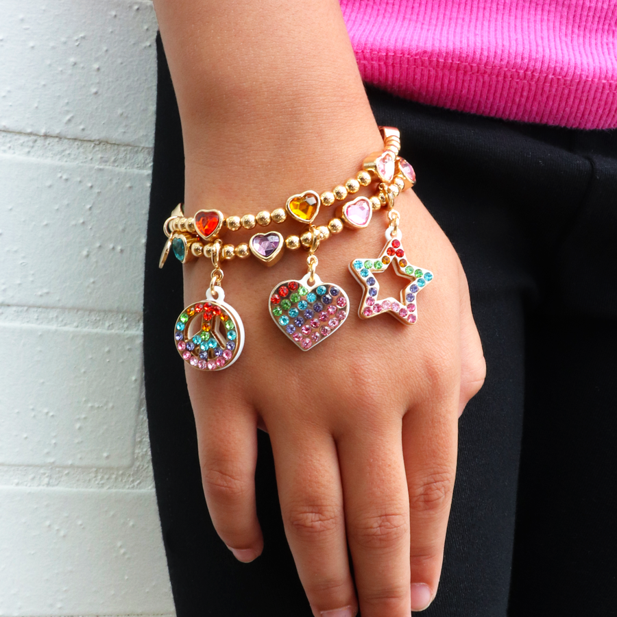 Gold Sparkle Heart Bead Bracelet