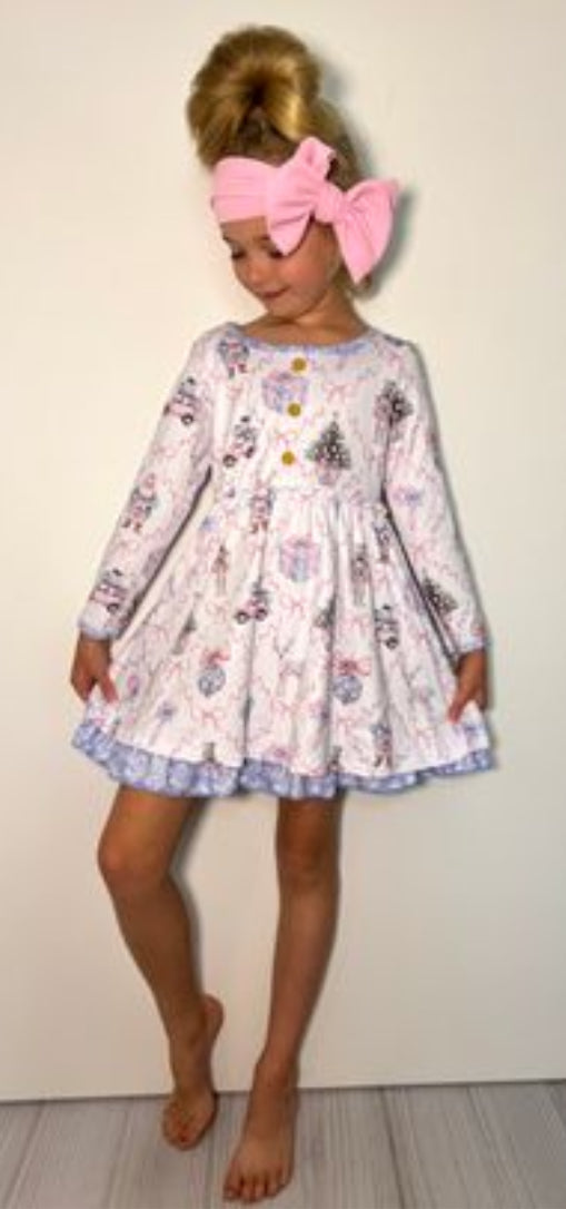 Blue Damask Nutcracker Girls Dress