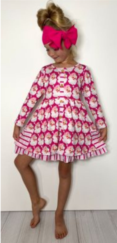 Fuchsia Santa Girls Dress