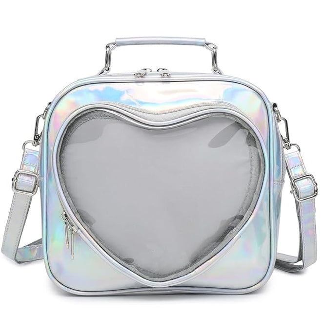 Laser Silver Clear Heart Backpack Crossbody Purse