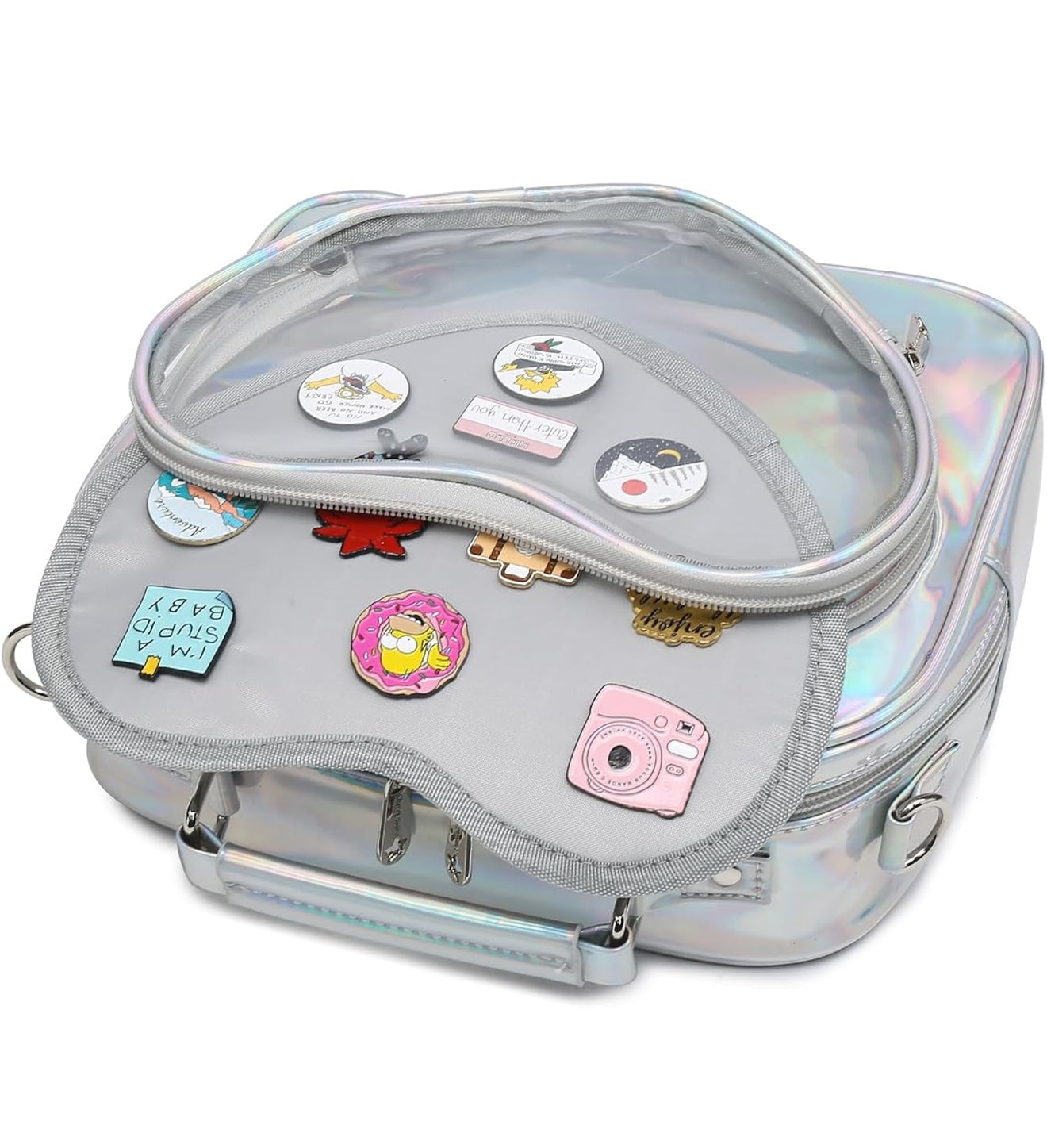 Laser Silver Clear Heart Backpack Crossbody Purse