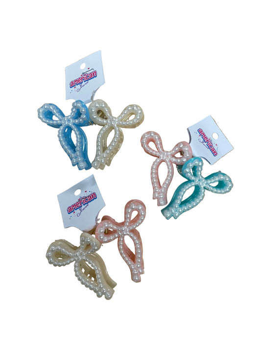 2pc-Pearl Bow Claw Clip