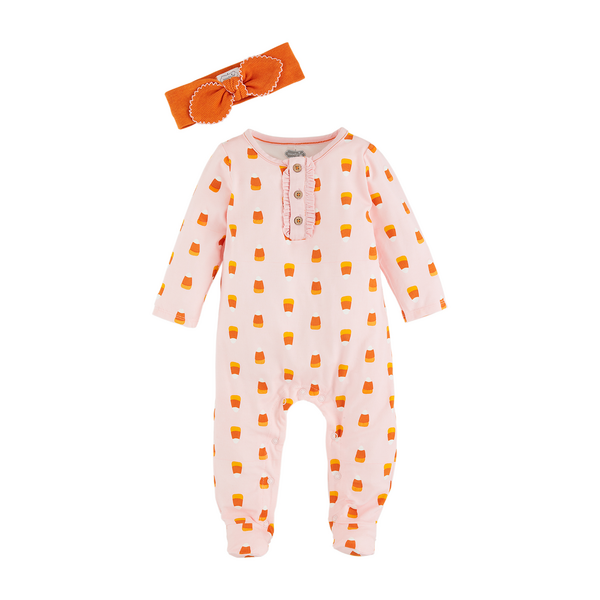 Candy Corn Glow Baby Sleeper And Headband Set