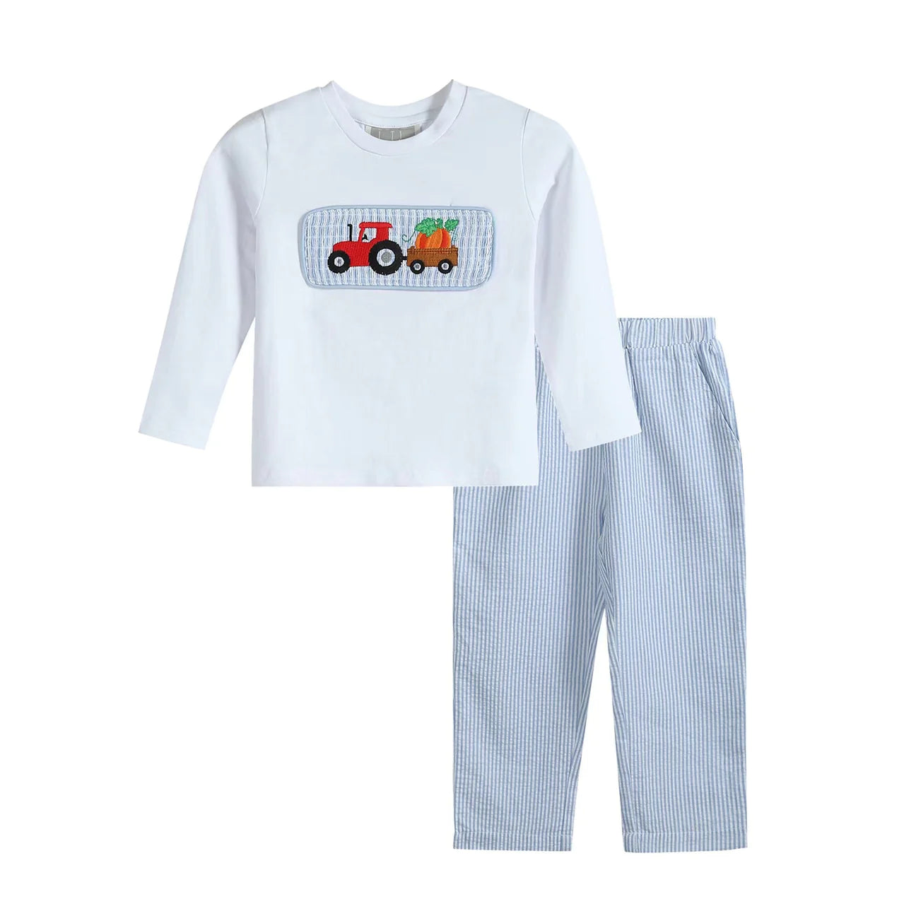 Seersucker Smocked Tractor/Pumpkin Set