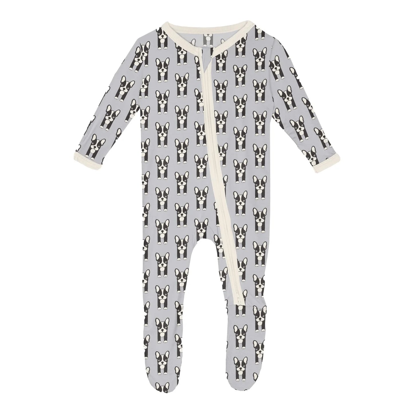 Bamboo Footie with 2-Way Zipper - Dove Bulldogs