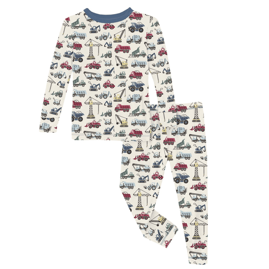 Bamboo Long Sleeve Pajama Set - Natural Construction Trucks