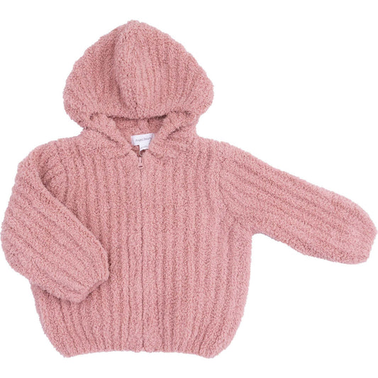 Rose Chenille Striped Texture Hooded Jacket
