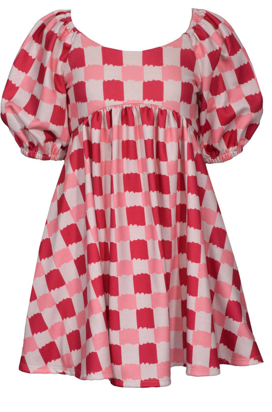 Red Multi Check Tie Back Dress